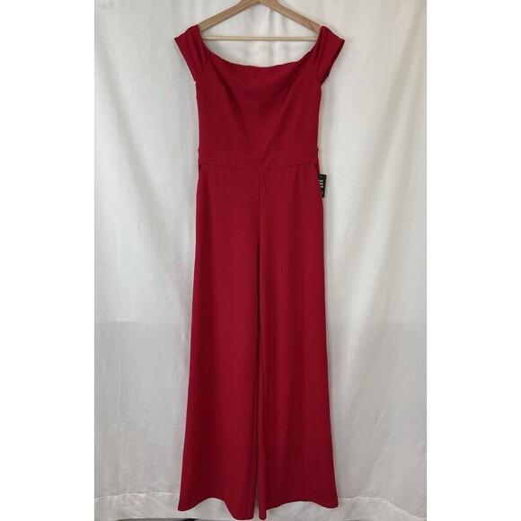 NWT New EXPRESS Womens S Solid Red Jumpsuit Wide Leg Flowy Lined Office Wedding - Picture 2 of 10